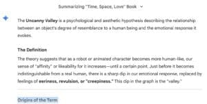 uncanny valley summary, link to gemini summary searches