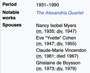 Durrell's marriages